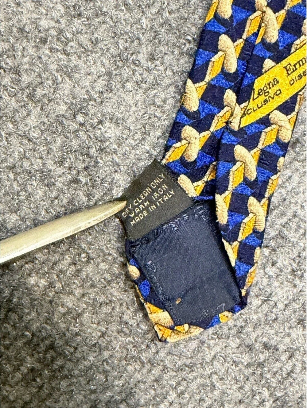 Ermenegildo Zegna Silk Tie Blue Gold Geometric Made Italy